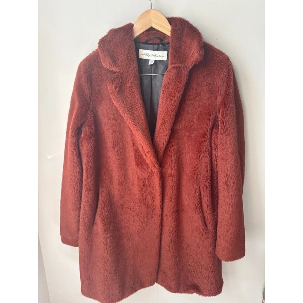 Sebby Collection Rust Faux Fur Long Coat Medium